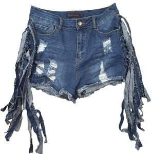 Purple Candy Womens‎ Denim Shorts Boho Distressed Fringe Festival Size Large